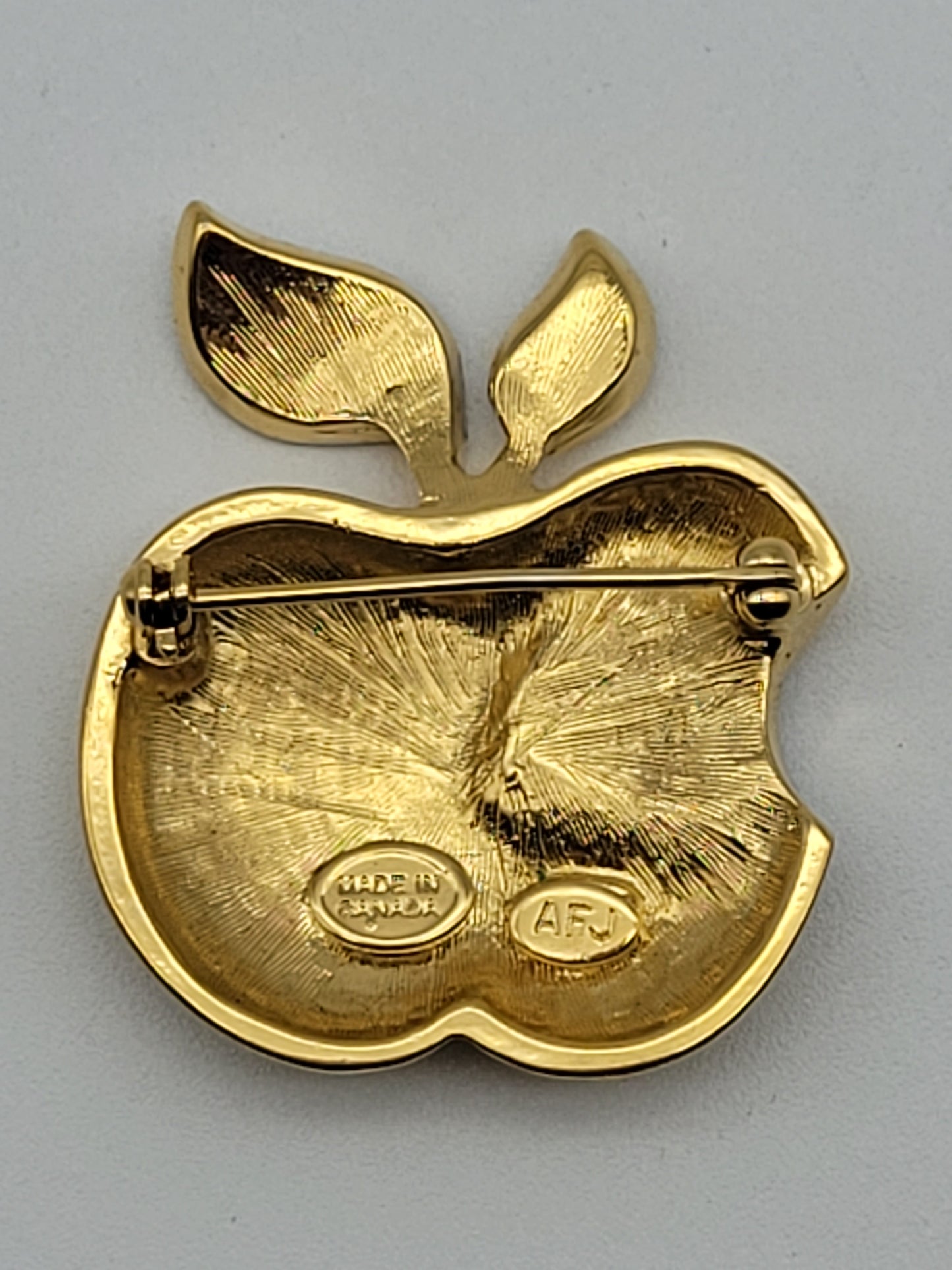 Vintage AFJ Rhinestone Apple Brooch