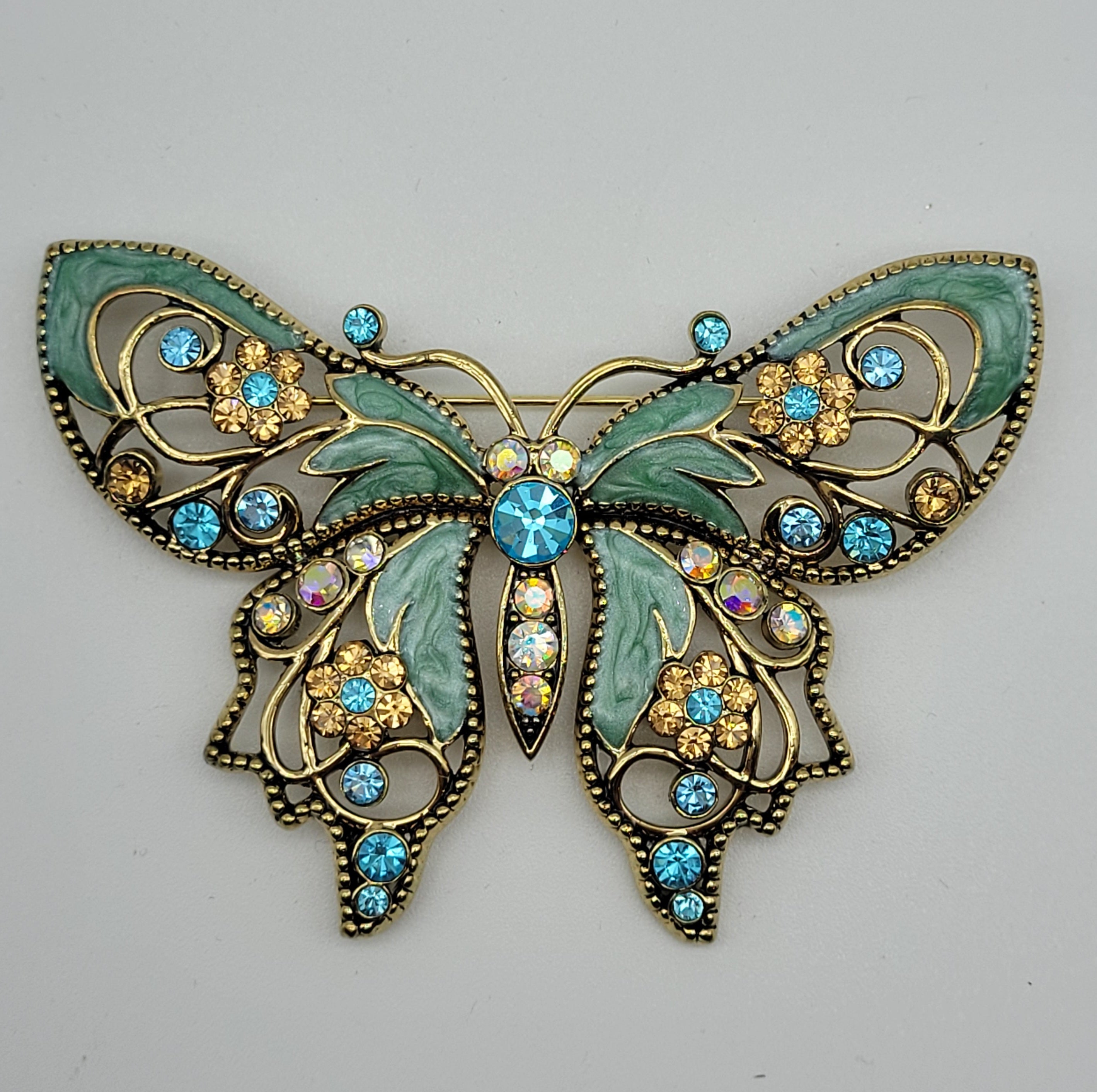 Vintage Nina Ricci Avon Brooch with Aqua, Pink, and Blue